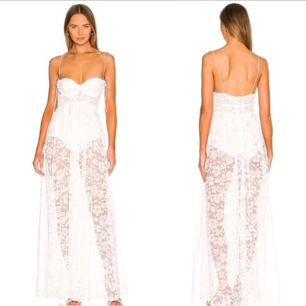 For Love & Lemons White Sheer Lace Wedding Dress